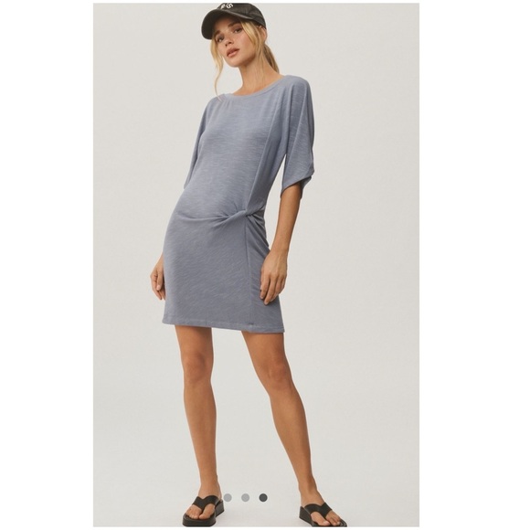New Daily Practice Anthropologie Side Twist Tee Dress Grey Mini T-shirt Anthro - Picture 1 of 6